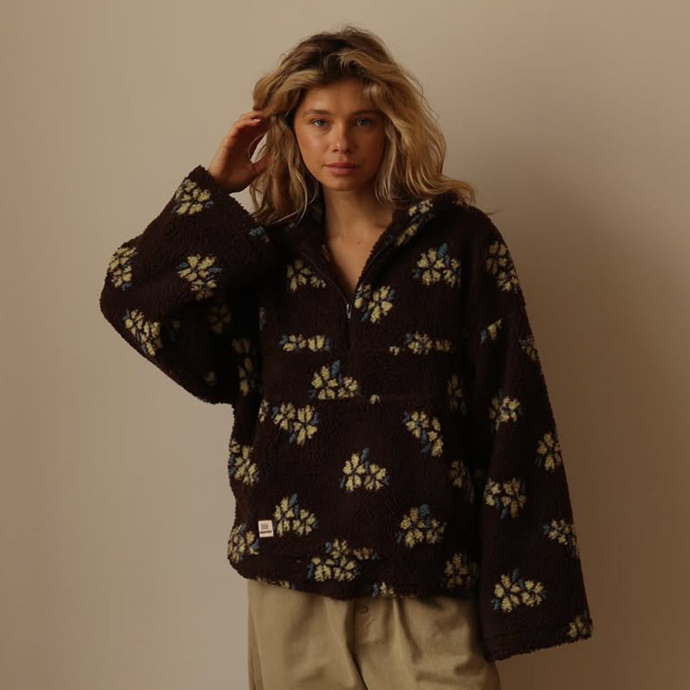Winter Flowers Lambskin Sweatshirt with Pockets