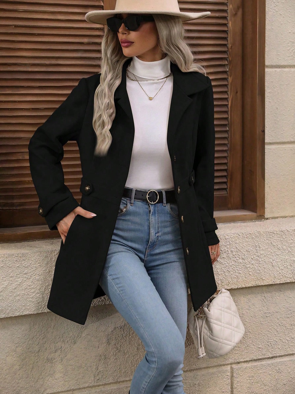 Women's Elegant Single-Breasted Wool Coat