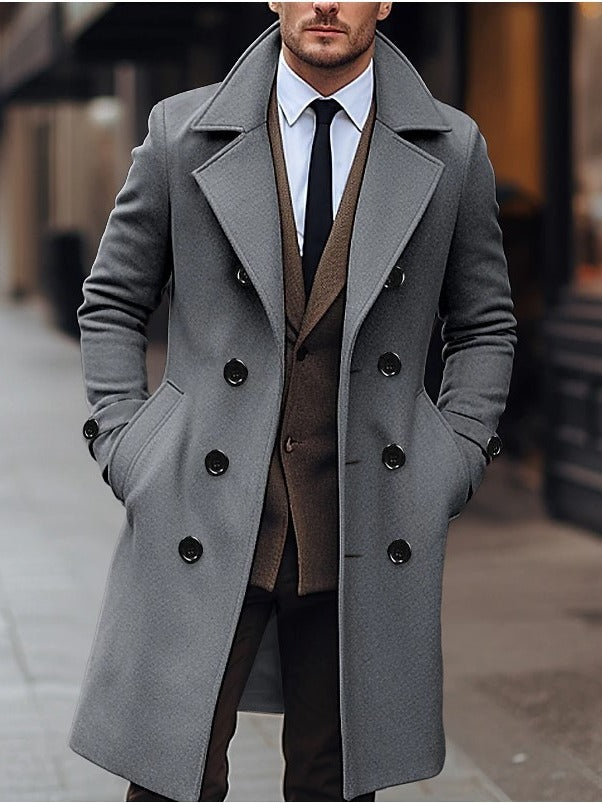 Double-Breasted Wool Long Coat - Men's Fall/Winter Outerwear