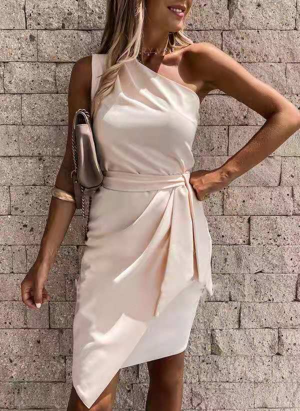Robe de soirée asymétrique à bretelle unique pour femme - Sans manches