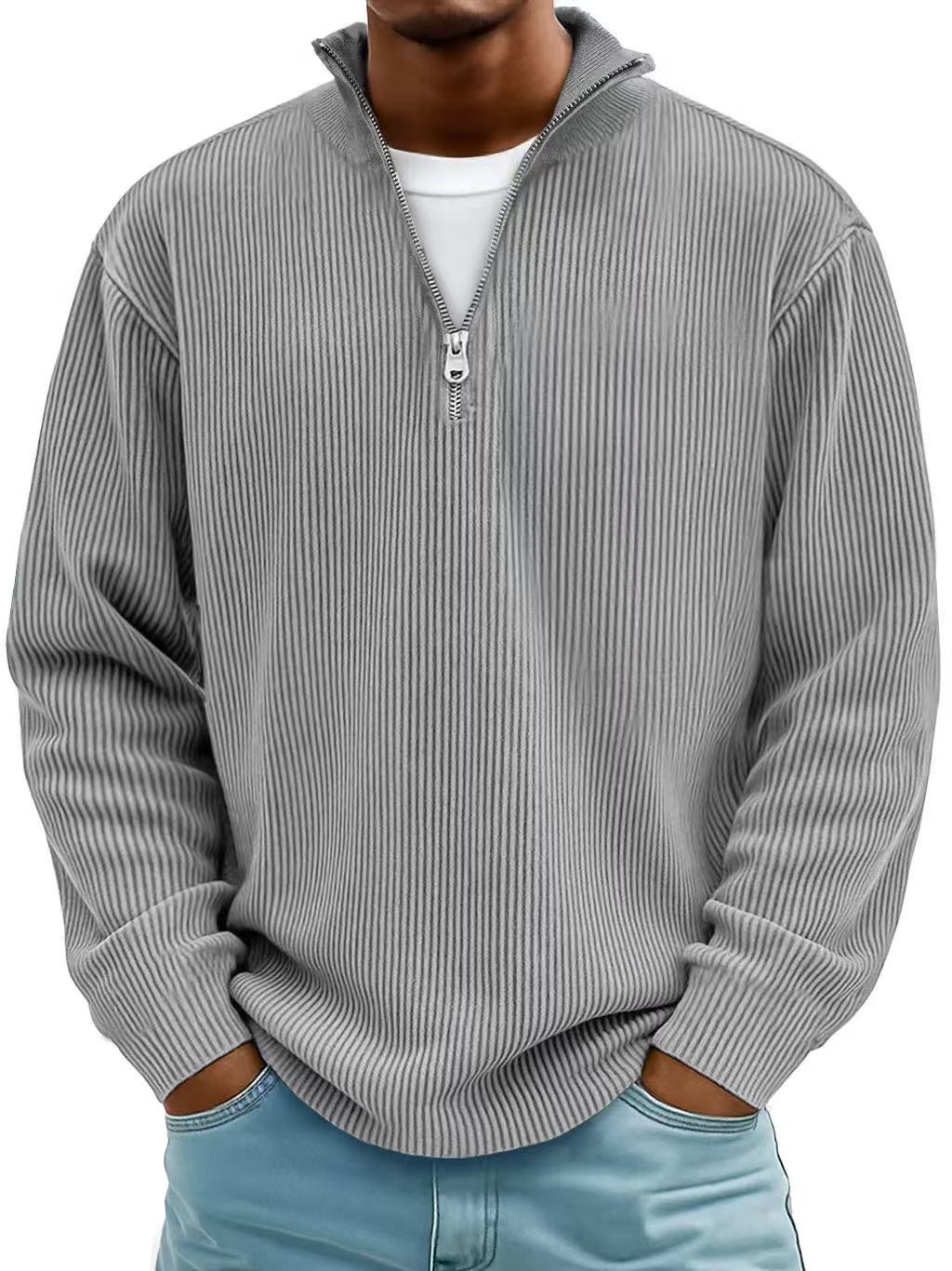Men's Corduroy Zip Stand Collar Sweatshirt