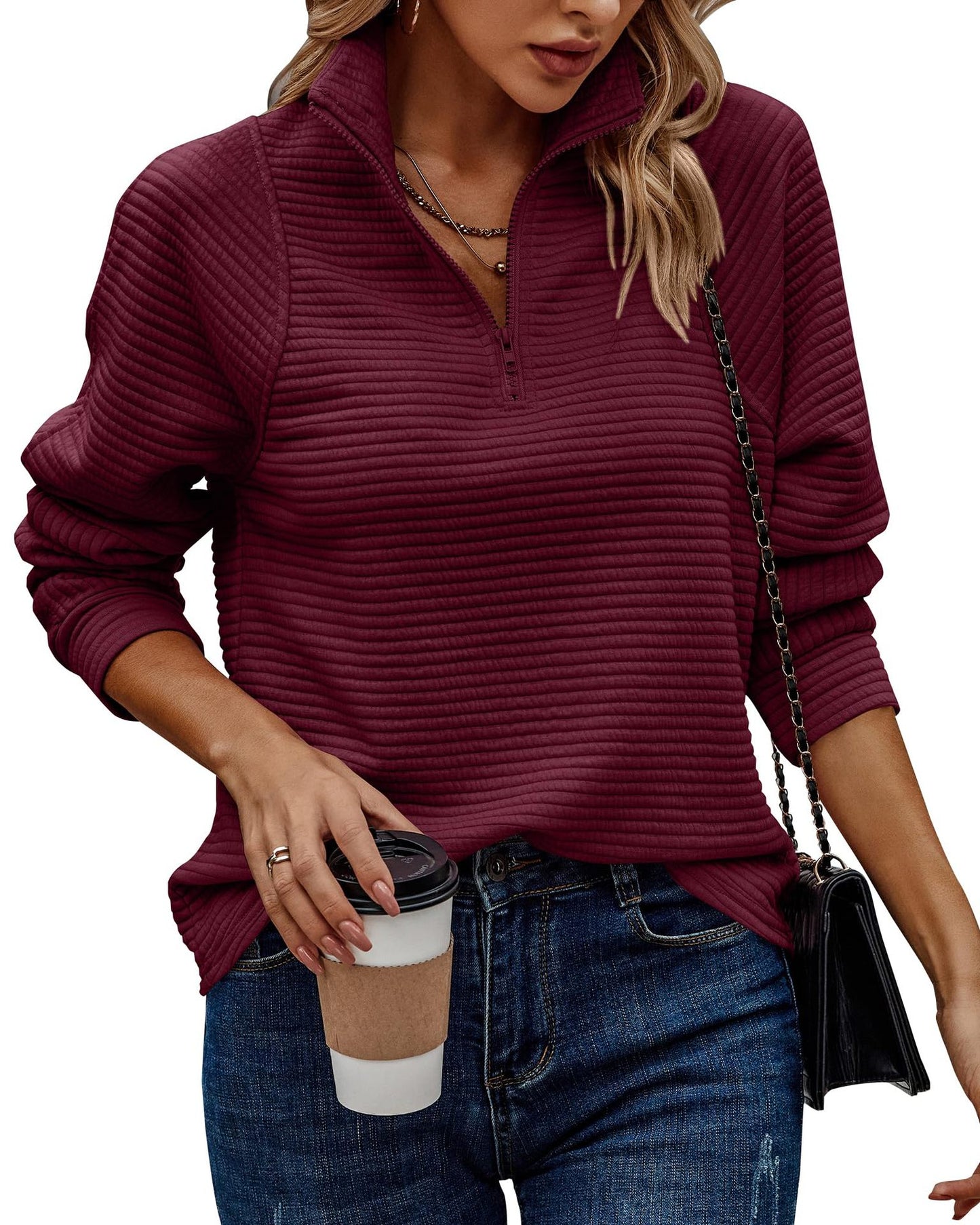 Women Striped Zip Collar Sweatshirt