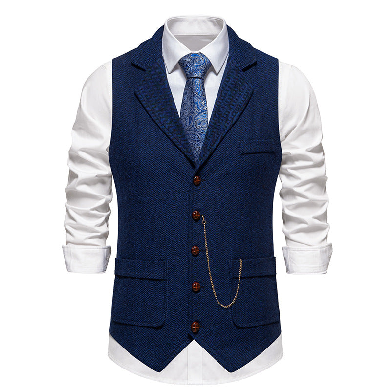 Herringbone Multi-Pocket Casual Vest - Retro Streetwear Style