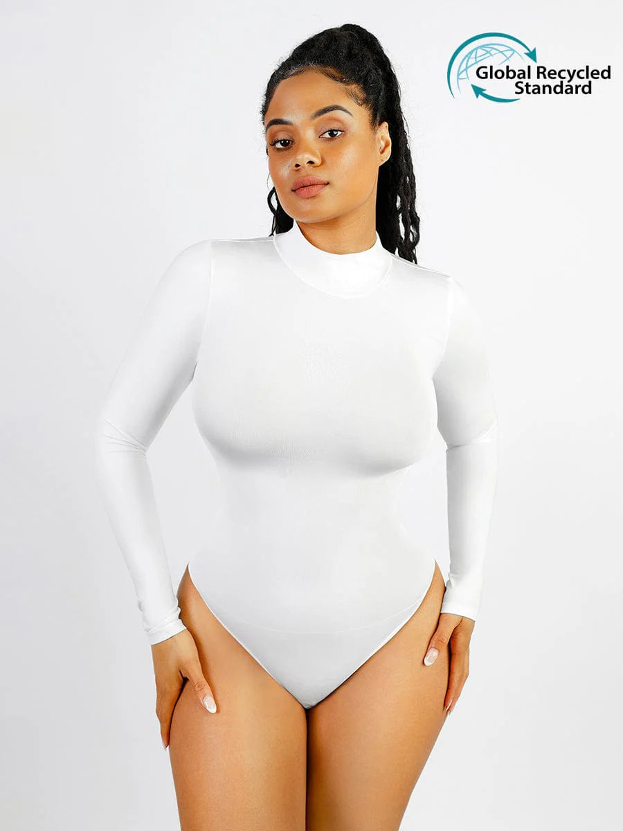 Eco-Friendly Seamless Turtleneck Bodysuit with Long Sleeves