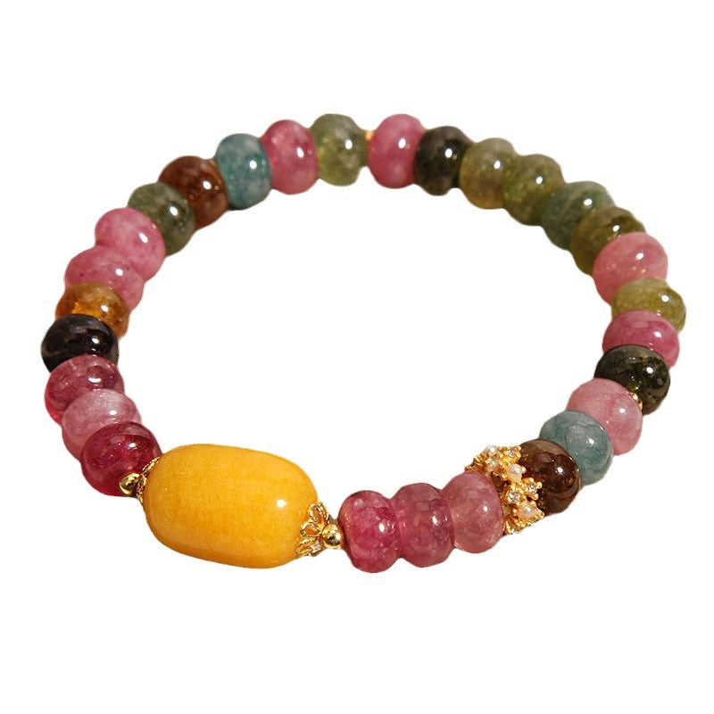 Rainbow Tourmaline & Yellow Jade Gemstone Bracelet - Women's Crystal Jewelry