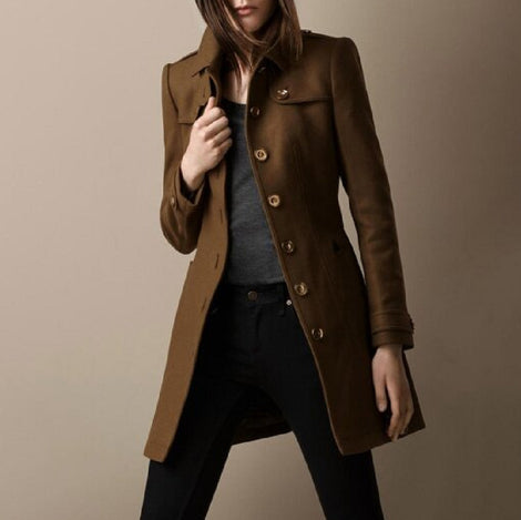 Women's Double-Breasted Wool Overcoat - Lined Lapel Coat with Pockets