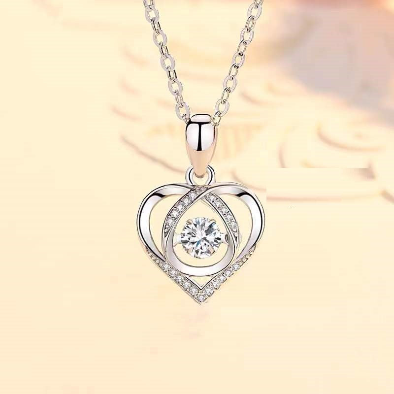 Beating Heart Necklace - S925 Sterling Silver with Rhinestones