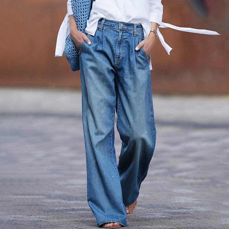 Jeans amples taille haute bleus pour femme