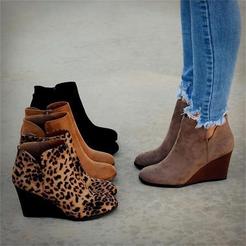 Suede Wedge-heeled  Short Boots  Martin Style