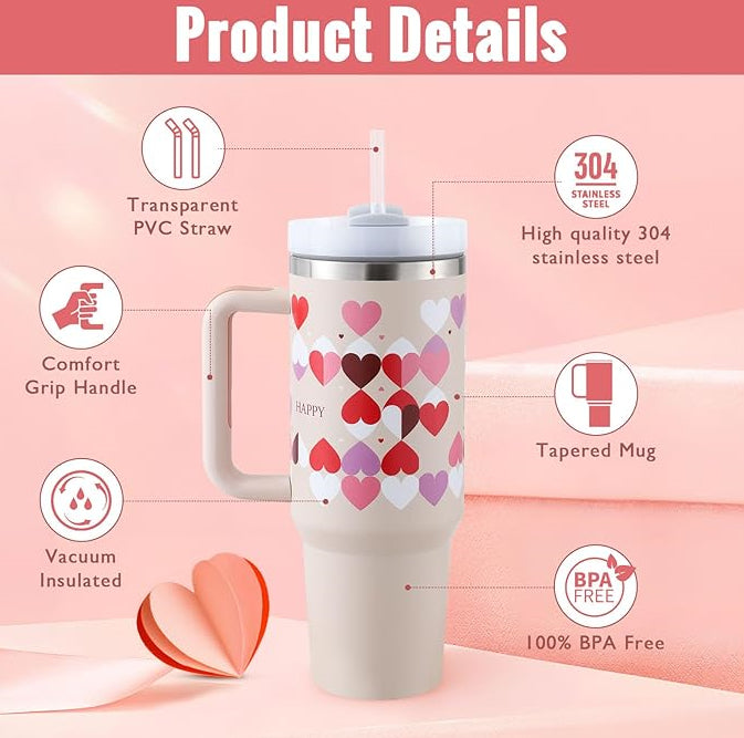 40oz Insulated Stainless Steel Tumbler with Handle & Straw - Spill-Proof Travel Mug