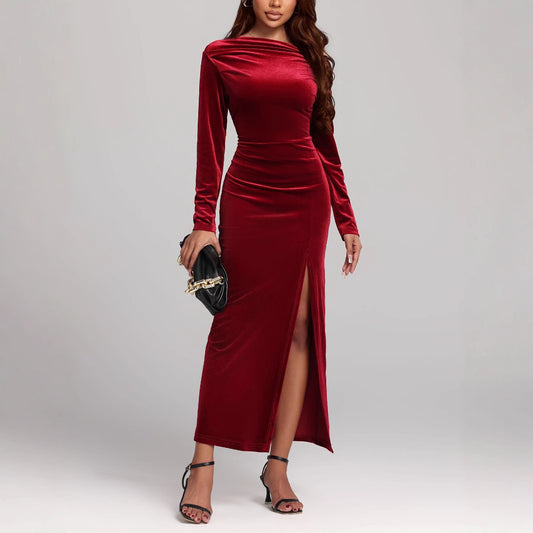 Velvet Slit Formal Dress