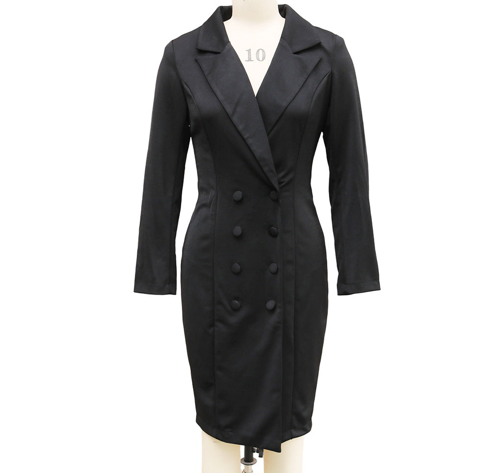 Women's Double-Breasted Blazer Dress - Long Sleeve Office Dress