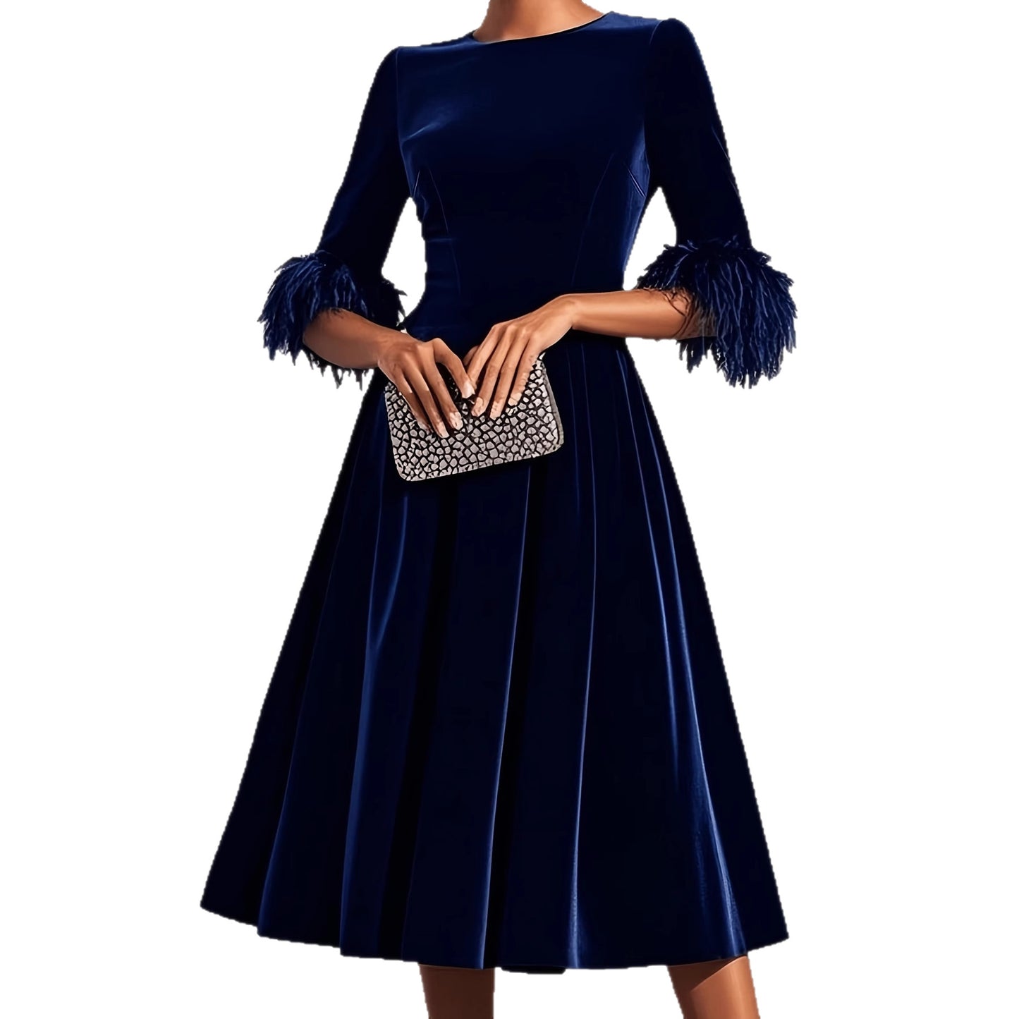 Elegant AutumnWinter Round-Neck Velvet Dress For Women