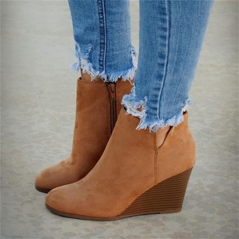 Suede Wedge-heeled  Short Boots  Martin Style
