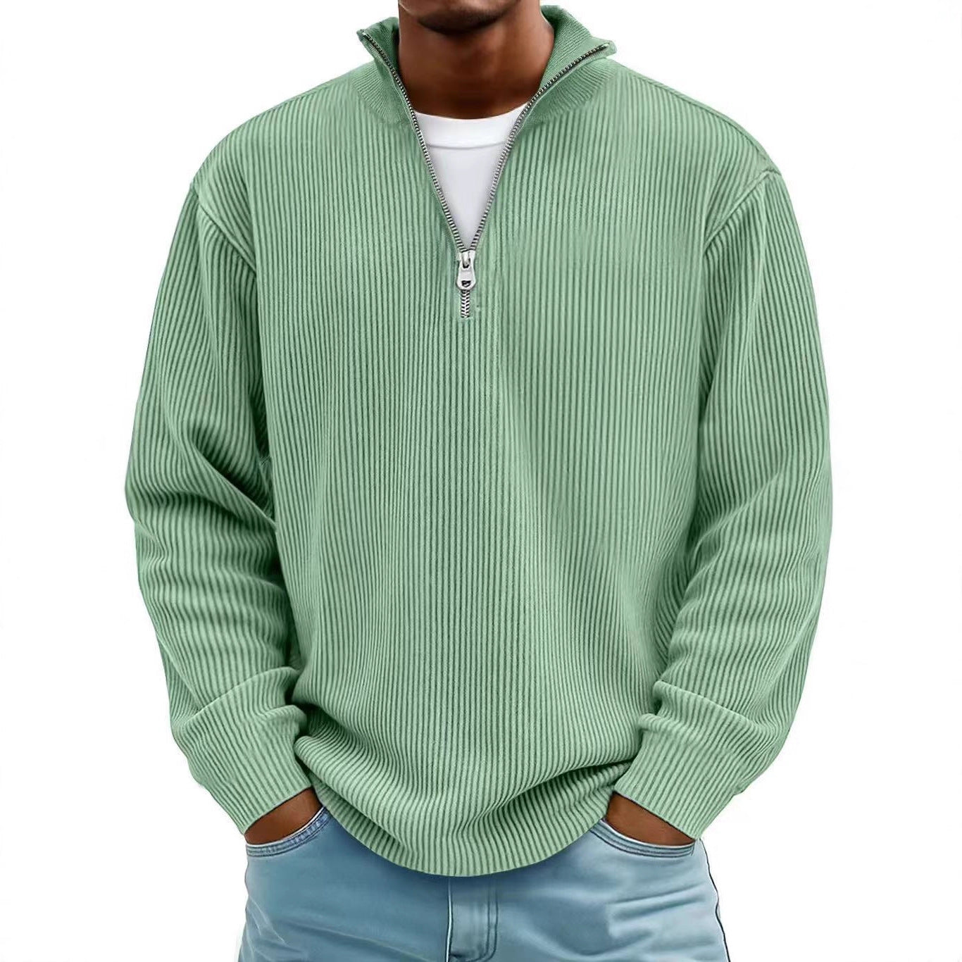 Men's Corduroy Zip Stand Collar Sweatshirt